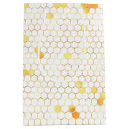 Sacola Para Presentes Média Na moda White Dourada Honeycomb