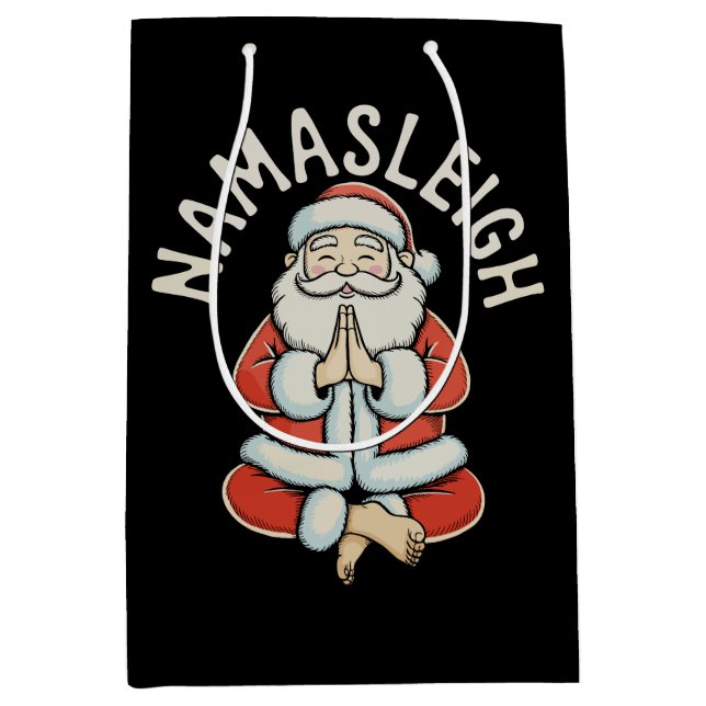 Sacola Para Presentes Média Namasleigh Santa Sleigh Namaste Yoga Meditation (Frente)