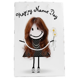Sacola Para Presentes Média Name Day Stick Girl with Daisies