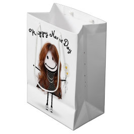 Sacola Para Presentes Média Name Day Stick Girl with Daisies
