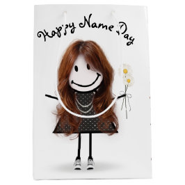 Sacola Para Presentes Média Name Day Stick Girl with Daisies