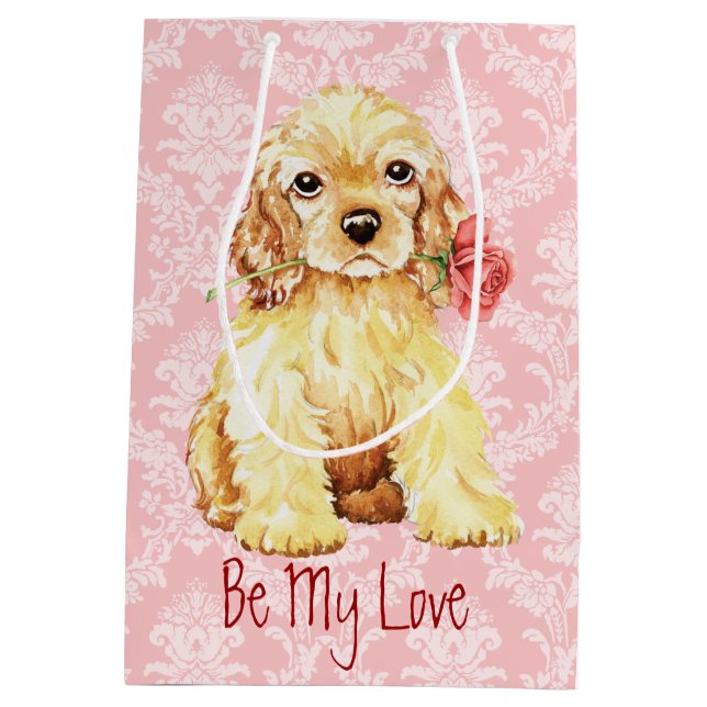 Sacola Para Presentes Média Namorados cocker spaniel cor-de-rosa (Verso)