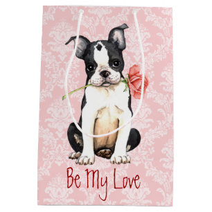 Sacola Para Presentes Média Namorados Rosa Boston Terrier