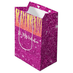 Sacola Para Presentes Média Namorados Rosa Quente Brilhante Duas Toneladas