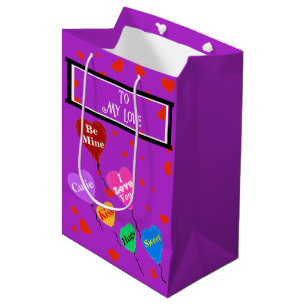 Sacola Para Presentes Média Namorados Roxo Eu Te Amo Corações