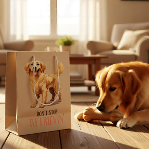 Sacola Para Presentes Média Não Parar de Recuperar - amante de cão - Ouro Retr