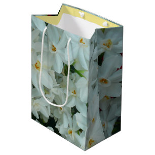 Sacola Para Presentes Média Narciso Branco Delicado de Paperwhite Flores