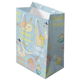 Sacola Para Presentes Média Narval e Amigos Dragão Bebê Azul Personalizado  cr
