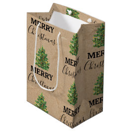 Sacola Para Presentes Média Natais vintages Árvore Kraft Festivo Xmas