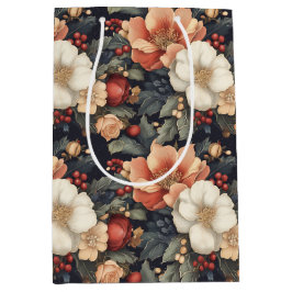 Sacola Para Presentes Média Natais vintages Elegantes Poinsettia & Rosa Floral