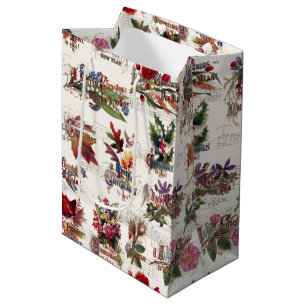 Sacola Para Presentes Média natais vintages floral com música e texto do Orna