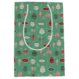 Sacola Para Presentes Média Natais vintages ornamentos em verde-menta