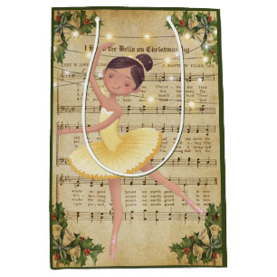 Sacola Para Presentes Média natais vintages Sheet Music e Ballerina