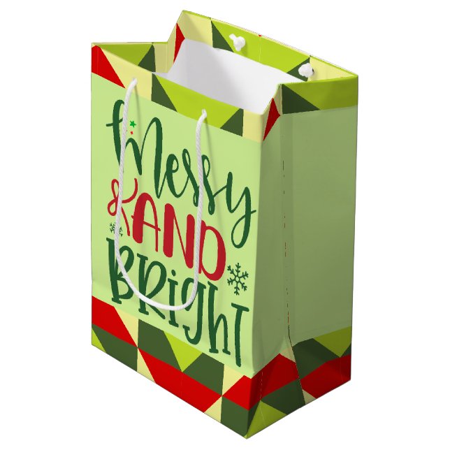 Sacola Para Presentes Média Natal Alegre e Brilhante  (Frente inclinada)