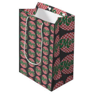 Sacola Para Presentes Média Natal Alegre Xadrez Retro