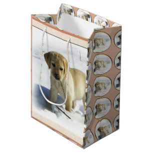 Sacola Para Presentes Média Natal amarelo de labrador retriever