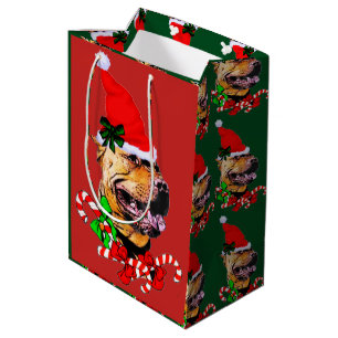 Sacola Para Presentes Média Natal americano de Terrier de pitbull