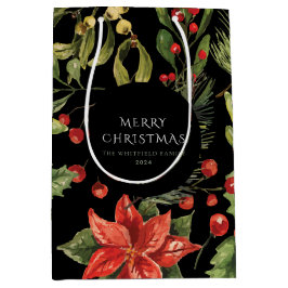 Sacola Para Presentes Média Natal Aquarela Floral Botânica Personalizada