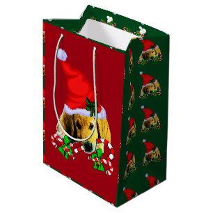 Sacola Para Presentes Média Natal bonito do filhote de cachorro do golden