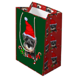 Sacola Para Presentes Média Natal bonito do Schnauzer diminuto