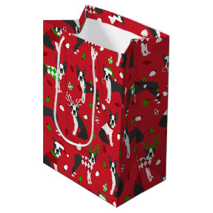 Sacola Para Presentes Média Natal Boston Terrier Medium Gift Bag