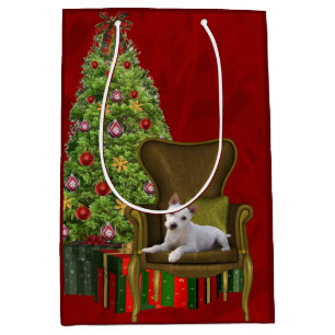 Sacola Para Presentes Média Natal branco de Jack Russell