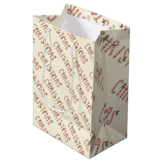 Sacola Para Presentes Média Natal Candy Cane Mistletografia Feriado (Frente inclinada)