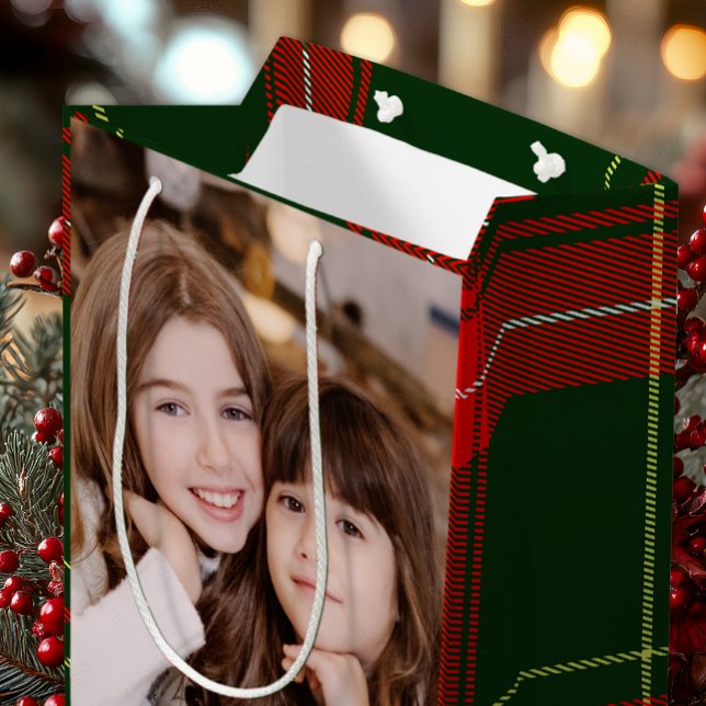 Sacola Para Presentes Média Natal clássico da Xadrez dois (Criador carregado)