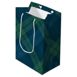 Sacola Para Presentes Média Natal clássico marinho verde-xadrez