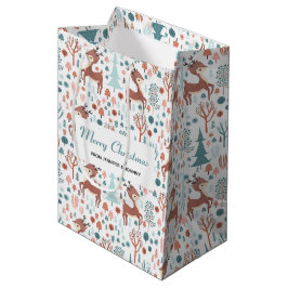 Sacola Para Presentes Média Natal com cervo fofo em padrão de floresta caprich