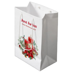 Sacola Para Presentes Média Natal com Velas e Buquê de Poinsettia