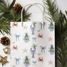 Sacola Para Presentes Média Natal Costeiro Náutico Lagosta & Caranguejo Férias