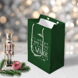 Sacola Para Presentes Média Natal cristão verso tipografia verde de Natal