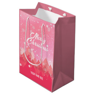 Sacola Para Presentes Média Natal da Floresta Pacífica, Rosa Branca, Ano Novo