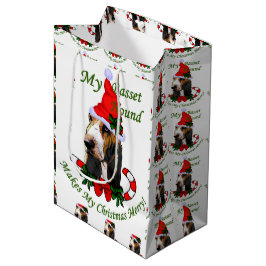 Sacola Para Presentes Média Natal de Basset Hound