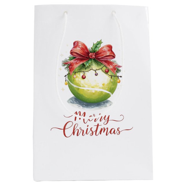 Sacola Para Presentes Média Natal de Bola de Tênis  (Frente)