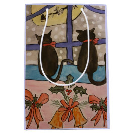 Sacola Para Presentes Média Natal de Gato Negro