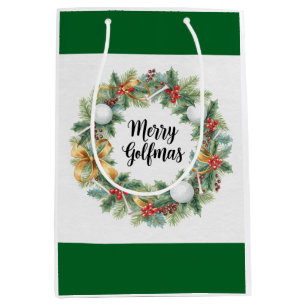 Sacola Para Presentes Média Natal de golfe com grinalda 