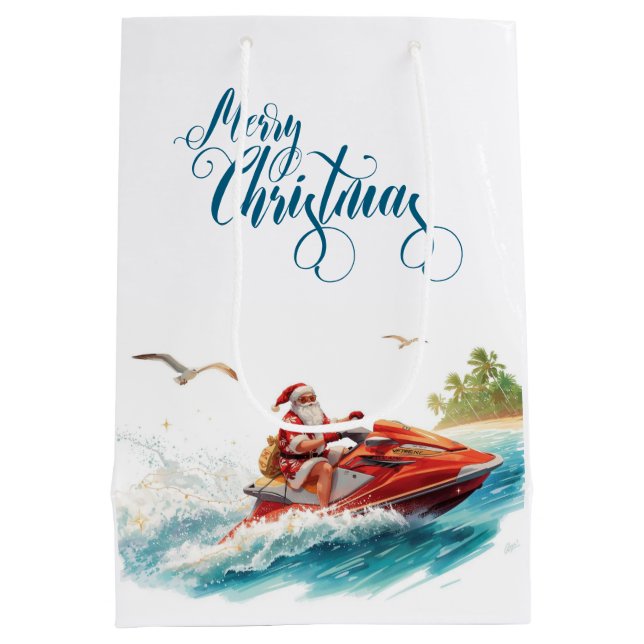 Sacola Para Presentes Média Natal de Jet Ski com Papai Noel (Verso)