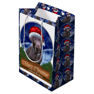 Sacola Para Presentes Média Natal de labrador retriever do chocolate