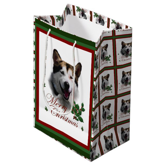 Sacola Para Presentes Média Natal de Malamute do Alasca (Frente inclinada)