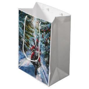 Sacola Para Presentes Média Natal de Motocicleta em Boston Terrier