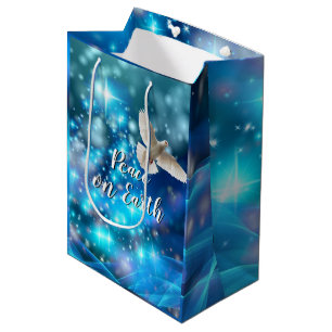 Sacola Para Presentes Média Natal de paz de pomba azul