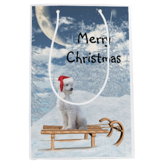 Sacola Para Presentes Média Natal de Poodle Branco