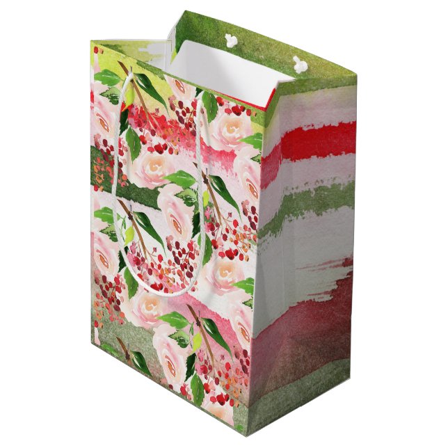 Sacola Para Presentes Média Natal de respingo de aquarela multicolorida brilha (Verso inclinado)