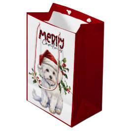 Sacola Para Presentes Média Natal de Santa Hat Holly Maltês