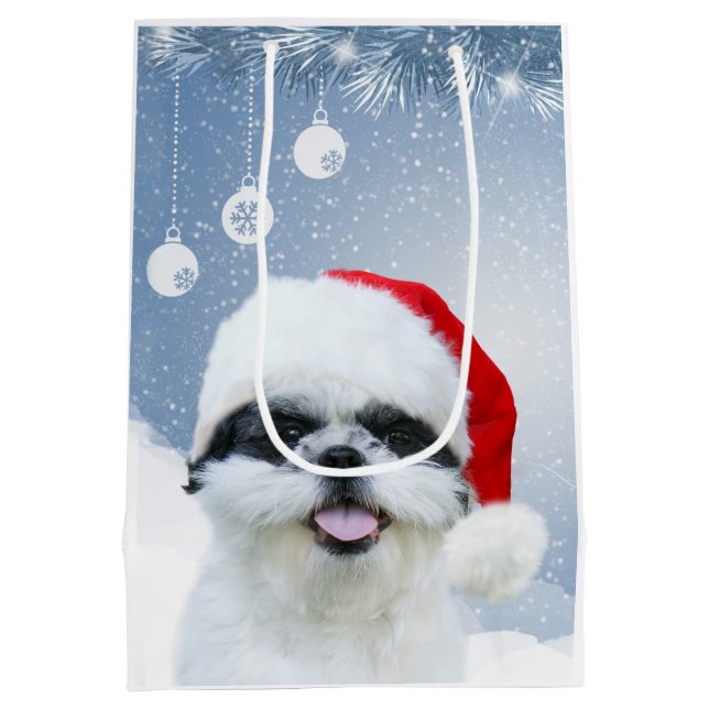 Sacola Para Presentes Média Natal de Shih Tzu (Verso)