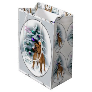 Sacola Para Presentes Média Natal de Staffordshire bull terrier