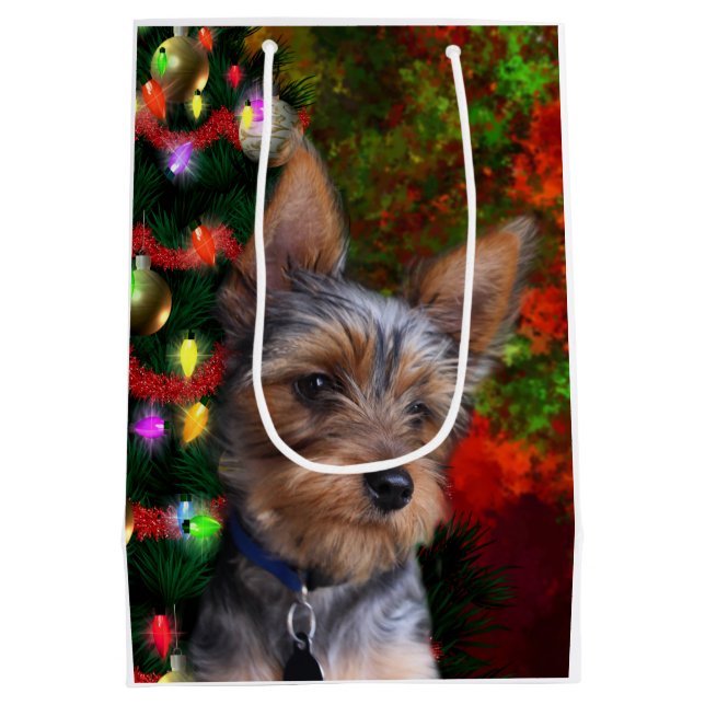 Sacola Para Presentes Média Natal de Yorkie (Verso)