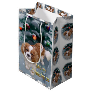 Sacola Para Presentes Média Natal descuidado do Spaniel de rei Charles